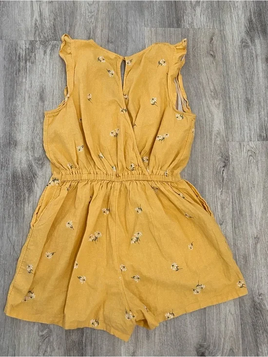 Old Navy Linen Romper Womens Small Yellow Daisies Floral Belted Spring Cottage - Picture 10 of 11